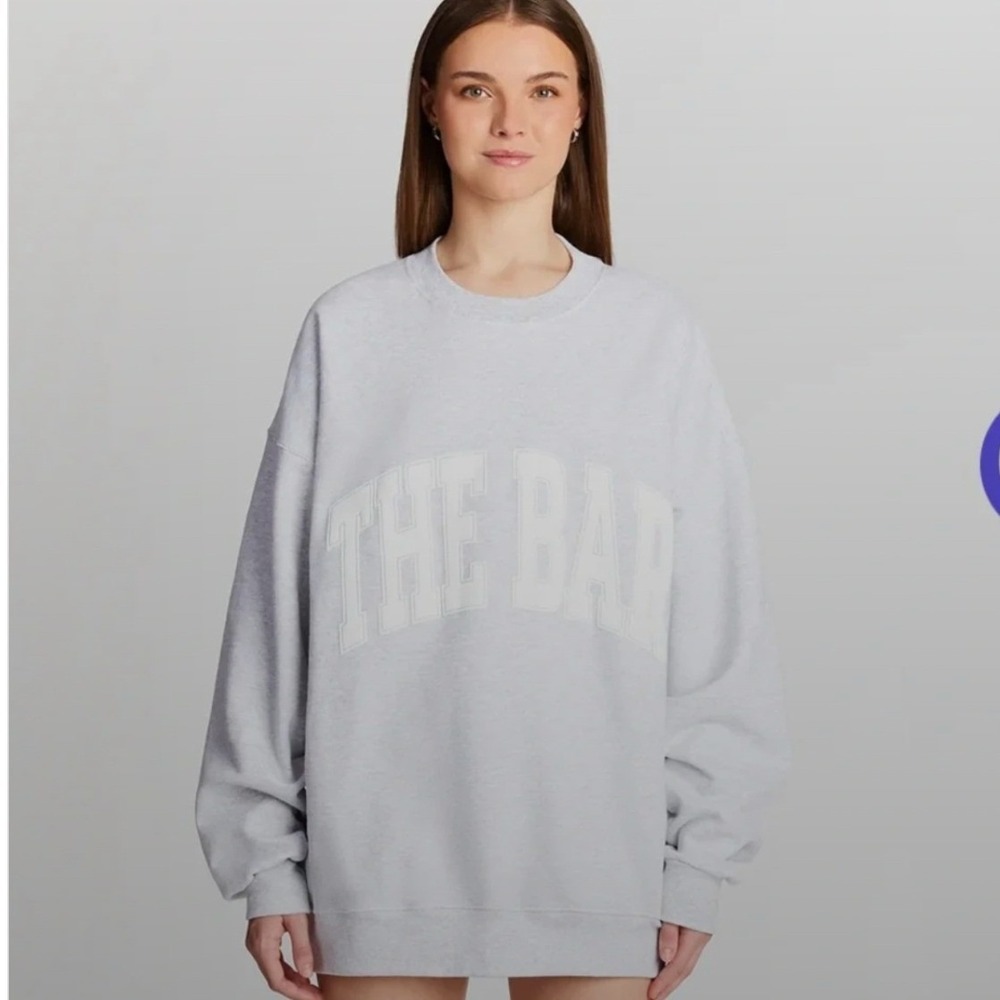 The Bar Crewneck Heather Gray Varisty Sweatshirt SzL Preppy Collegiate Comfy